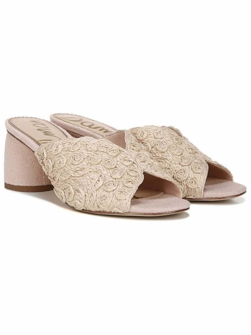 Sam Edelman Sareen Seashell‎ Pink Woven Raffia Block Heel Mule Sandals
